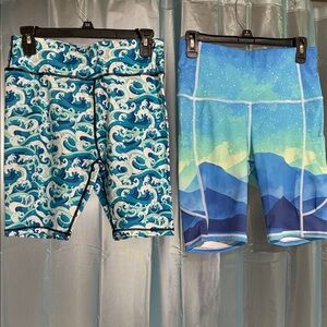 Women's Athletic Shorts - Wave and Mountain Design